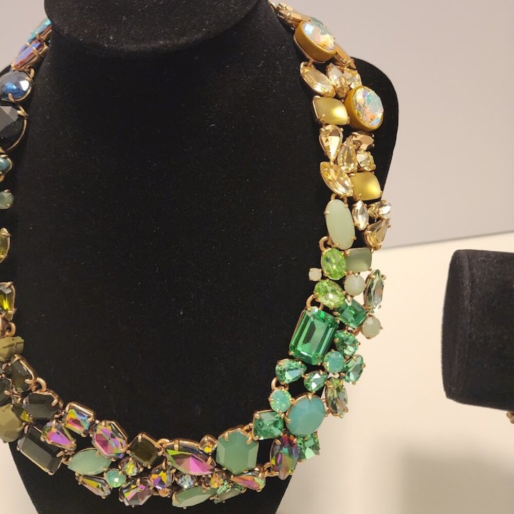 J. Crew Rare Multi-Colored Ombré Crystal Cluster Necklace and Matching Bracelet - Picture 5 of 10